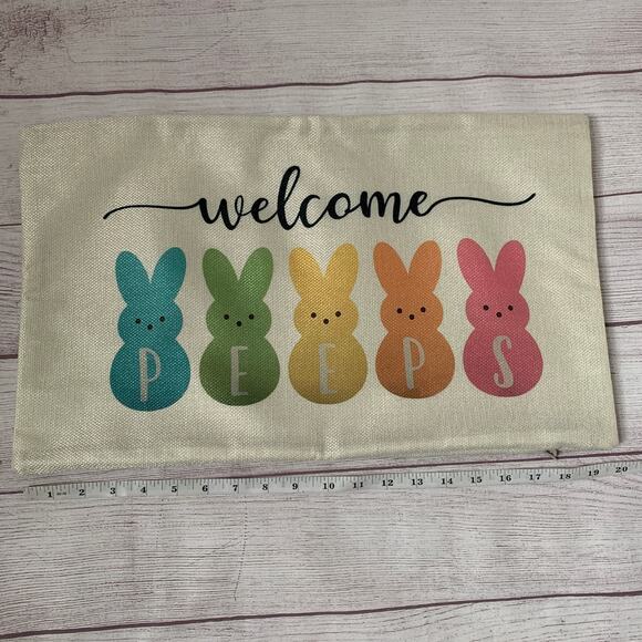 Easter Bunny Peeps Pillowcase Set of 2 Pillow Covers Rabbit Peeps Welcome 20x12 - Picture 10 of 14